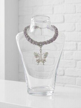 Crystal Butterfly Necklace in Silver Tone – Women's Statement Jewelry